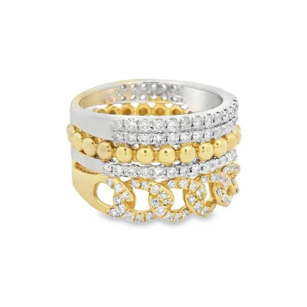 14Kt Two-Tone Gold Diamond Ring with Chain & Bead Details – 1.41ct Image 2 Mollys Jewelers Brooklyn, NY