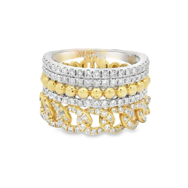 14Kt Two-Tone Gold Diamond Ring with Chain & Bead Details – 1.41ct Mollys Jewelers Brooklyn, NY