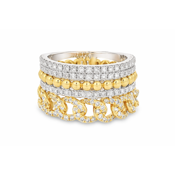 14Kt Two-Tone Gold Diamond Ring with Chain & Bead Details – 1.41ct Mollys Jewelers Brooklyn, NY