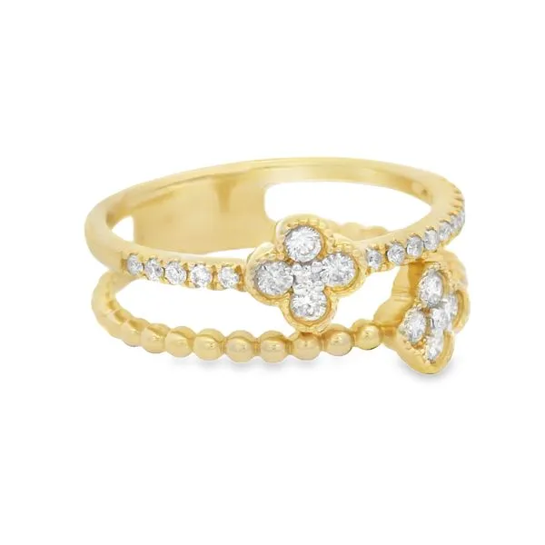 Yellow Gold Flora Diamond Ring with Dual Band Design – 0.37 ct Image 2 Mollys Jewelers Brooklyn, NY