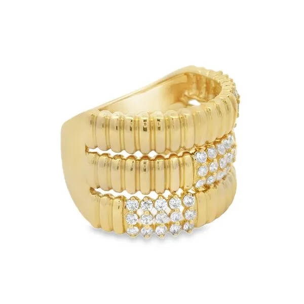 14Kt Yellow Gold Diamond Ribbed Ring – 0.51 Ct Triple Row Design Image 2 Mollys Jewelers Brooklyn, NY