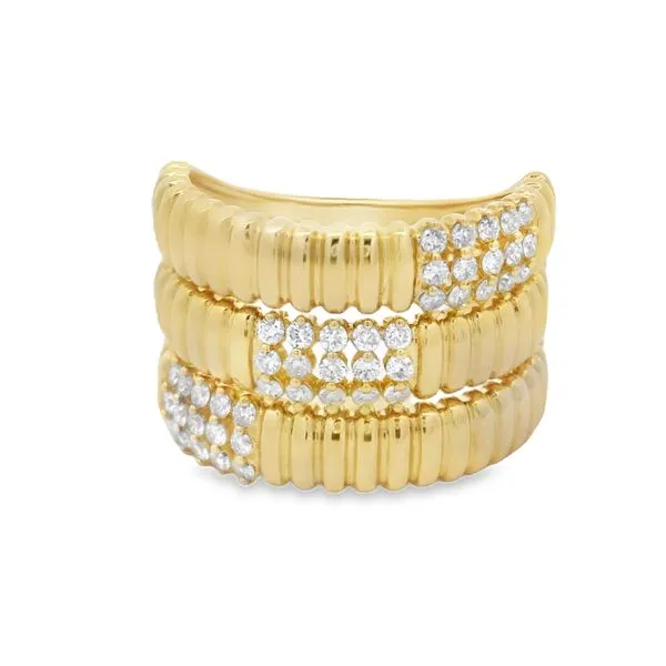 14Kt Yellow Gold Diamond Ribbed Ring – 0.51 Ct Triple Row Design Mollys Jewelers Brooklyn, NY
