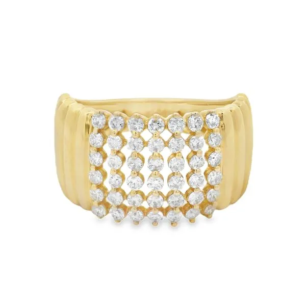 14Kt Yellow Gold Ribbed Diamond Ring – 0.76 Ct Modern Bold Design Mollys Jewelers Brooklyn, NY