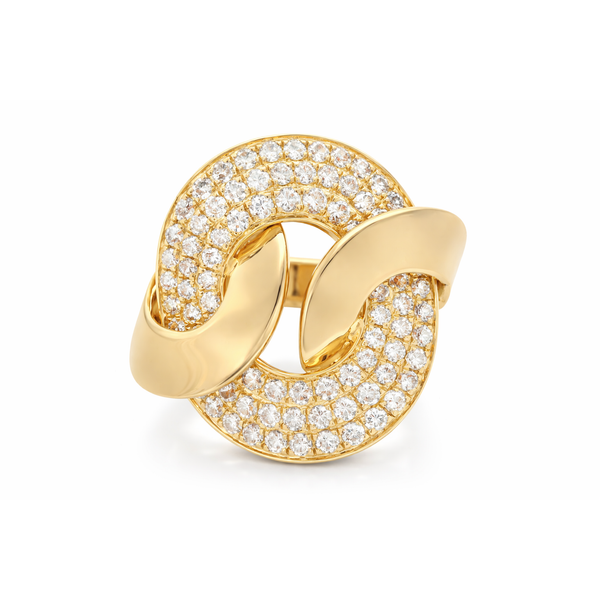 14K Yellow Gold Diamond Loop Ring – 1.45ct Modern Swirl Design Mollys Jewelers Brooklyn, NY