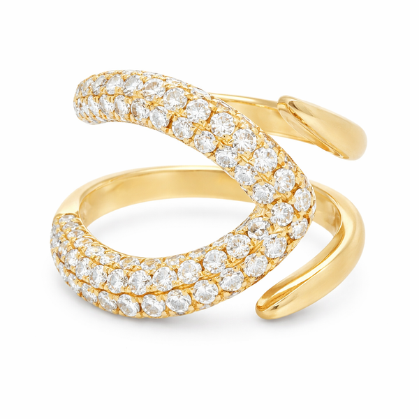 14K Yellow Gold Diamond Swirl Wrap Ring – 1.50ct Modern Spiral Design Mollys Jewelers Brooklyn, NY