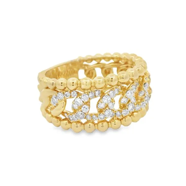 14Kt Yellow Gold Diamond Swirl Ring – 0.75 Ct Beaded Edge Design Image 2 Mollys Jewelers Brooklyn, NY