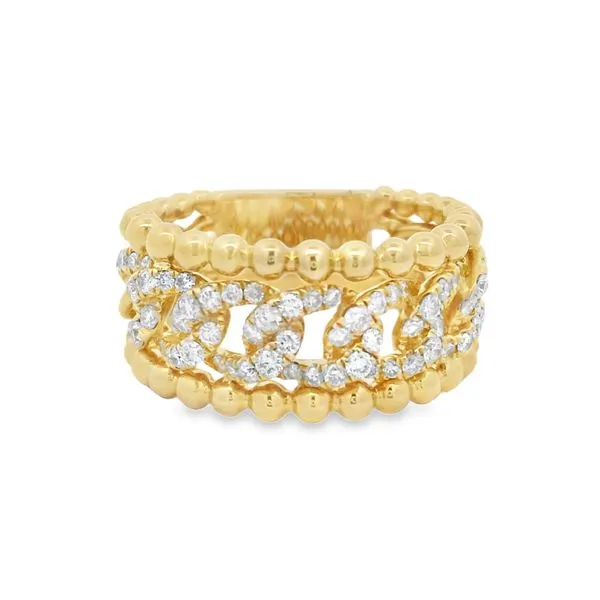 14Kt Yellow Gold Diamond Swirl Ring – 0.75 Ct Beaded Edge Design Mollys Jewelers Brooklyn, NY