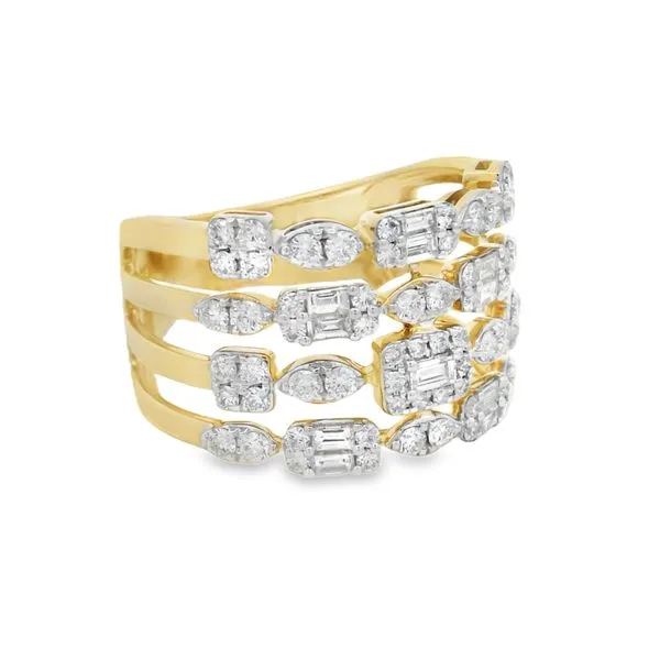 14Kt Yellow Gold Multi-Row Diamond Ring – 1.04 Ct Baguette & Round Cut Image 2 Mollys Jewelers Brooklyn, NY