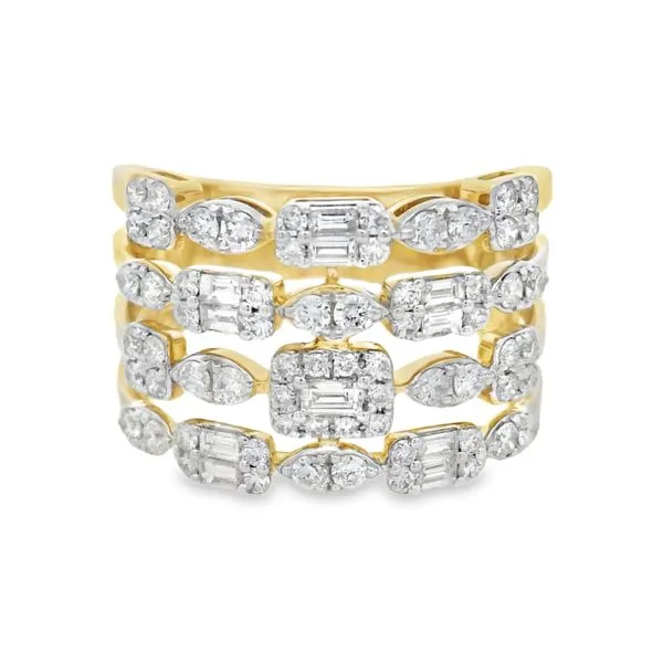 14Kt Yellow Gold Multi-Row Diamond Ring – 1.04 Ct Baguette & Round Cut Mollys Jewelers Brooklyn, NY