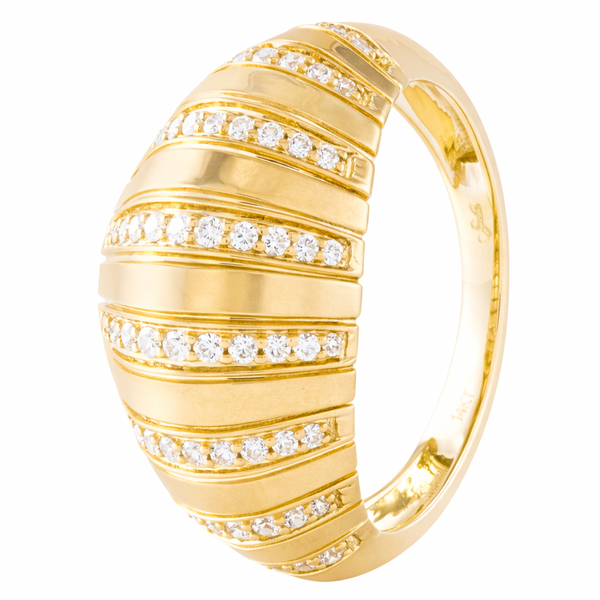 Yellow Gold RibbedDome Diamond Ring Mollys Jewelers Brooklyn, NY