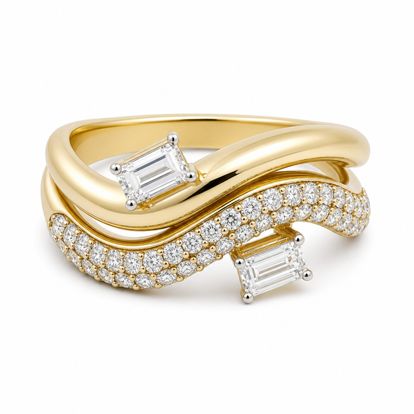 Emerald-Cut Diamond Bypass Ring Mollys Jewelers Brooklyn, NY