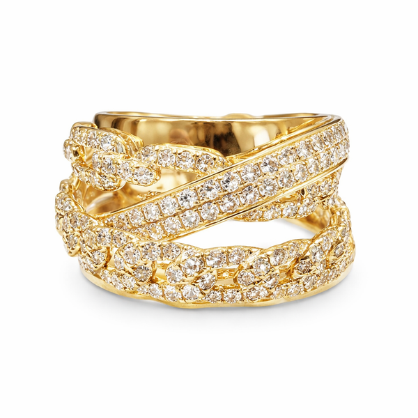 Wide Yellow Gold Diamond Band Ring (1.6ct) Mollys Jewelers Brooklyn, NY