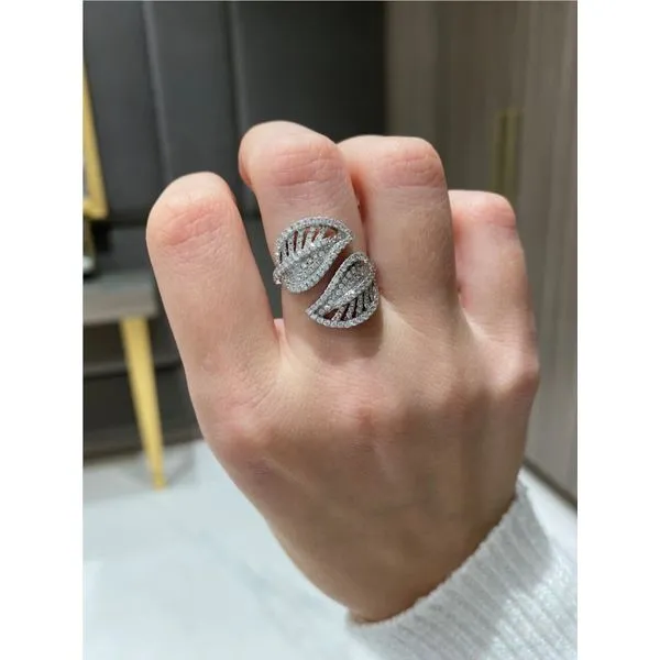 Sculpted Leaf Design 18Kt White Gold Diamond Ring – 1.10 Ct Image 4 Mollys Jewelers Brooklyn, NY