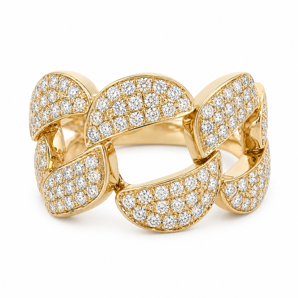 Pavé Chain Diamond Yellow Gold Ring Mollys Jewelers Brooklyn, NY