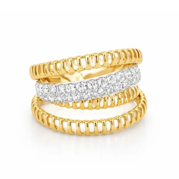 Multi-Row Diamond Two-Tone Gold Ring Mollys Jewelers Brooklyn, NY