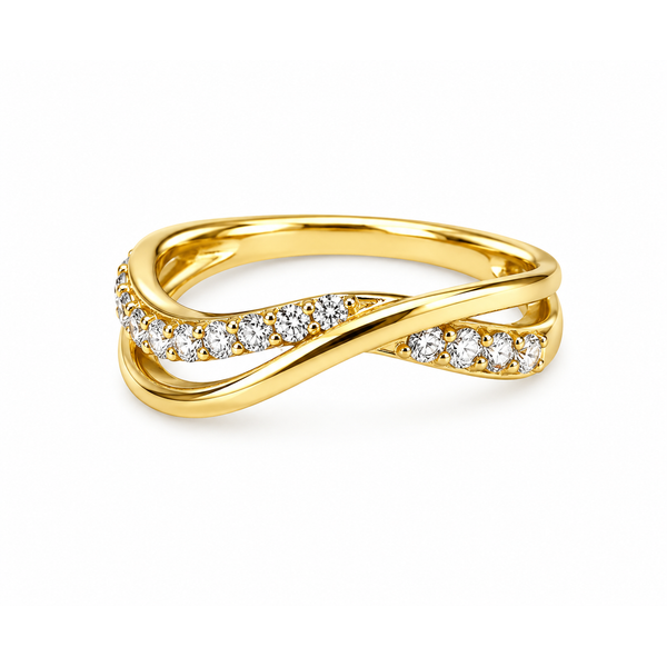 14K Yellow Gold Diamond Crossover Ring – 0.20 CTW, Size 7 Mollys Jewelers Brooklyn, NY