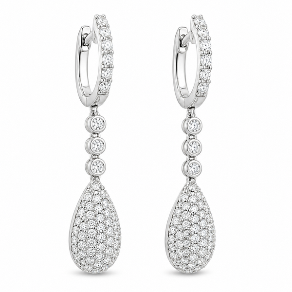 White Gold Diamond Earrings – Pave Drop Mollys Jewelers Brooklyn, NY