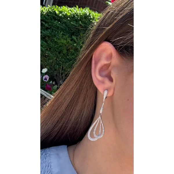 White Gold Diamond Open Teardrop Earrings Seraphina 3.12ct – Long Pave Elegance Image 3 Mollys Jewelers Brooklyn, NY