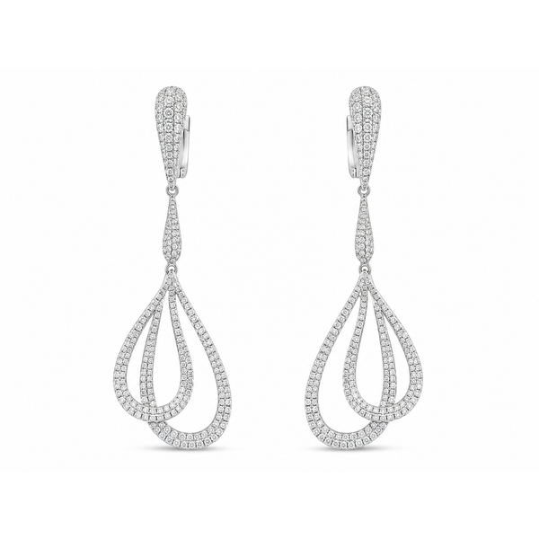 White Gold Diamond Open Teardrop Earrings Seraphina 3.12ct – Long Pave Elegance Mollys Jewelers Brooklyn, NY