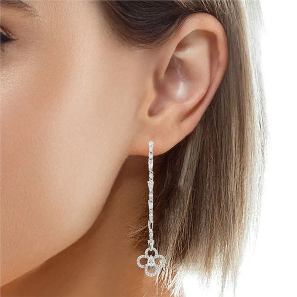 Diamond Clover Drop Earrings – White Gold Long Design Image 2 Mollys Jewelers Brooklyn, NY