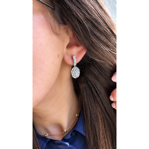 Baguette Diamond Cluster Drop Earrings Image 2 Mollys Jewelers Brooklyn, NY