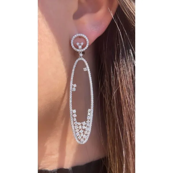 Diamond Oval Drop Earrings – White Gold Statement Image 3 Mollys Jewelers Brooklyn, NY