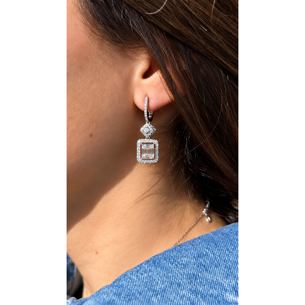 White Gold Diamond Drop Earrings Lumia 2.79ct – Elegant Baguette & Round Design Image 2 Mollys Jewelers Brooklyn, NY