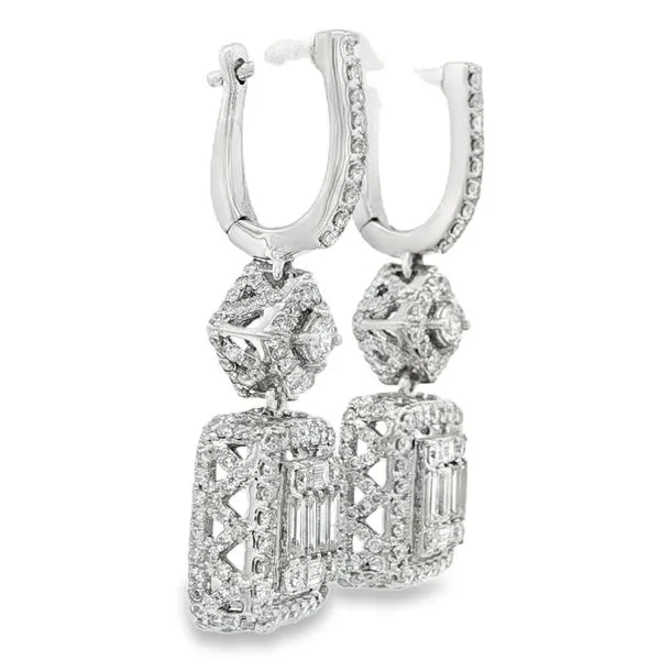 White Gold Diamond Drop Earrings Lumia 2.79ct – Elegant Baguette & Round Design Image 3 Mollys Jewelers Brooklyn, NY