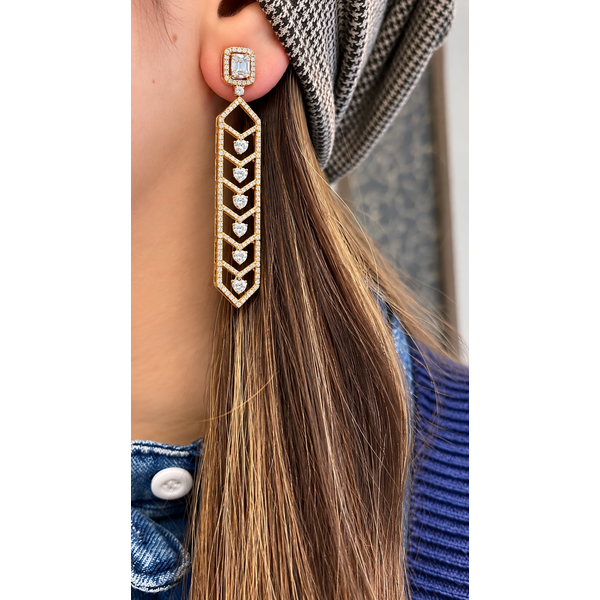 Rose & White Gold Diamond Chevron Drop Earrings Image 2 Mollys Jewelers Brooklyn, NY