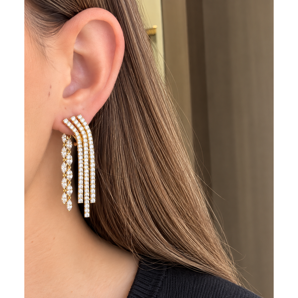 Yellow Gold Diamond Multi-Row Drop Earrings – 4.35 Carats Image 3 Mollys Jewelers Brooklyn, NY