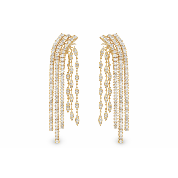 Yellow Gold Diamond Multi-Row Drop Earrings – 4.35 Carats Mollys Jewelers Brooklyn, NY