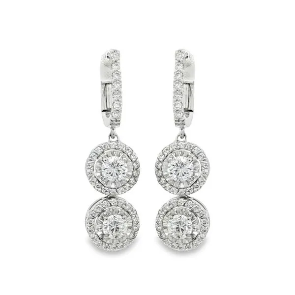 White Gold Diamond Double Halo Drop Earrings Celeste 2.0ct – Classic Round Brilliance Image 4 Mollys Jewelers Brooklyn, NY