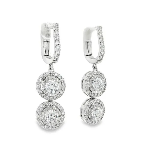 White Gold Diamond Double Halo Drop Earrings Celeste 2.0ct – Classic Round Brilliance Image 2 Mollys Jewelers Brooklyn, NY