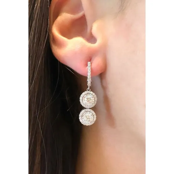 White Gold Diamond Double Halo Drop Earrings Celeste 2.0ct – Classic Round Brilliance Image 3 Mollys Jewelers Brooklyn, NY