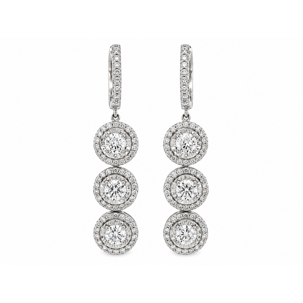 Diamond Halo Drop Earrings – White Gold Triple Circle Mollys Jewelers Brooklyn, NY