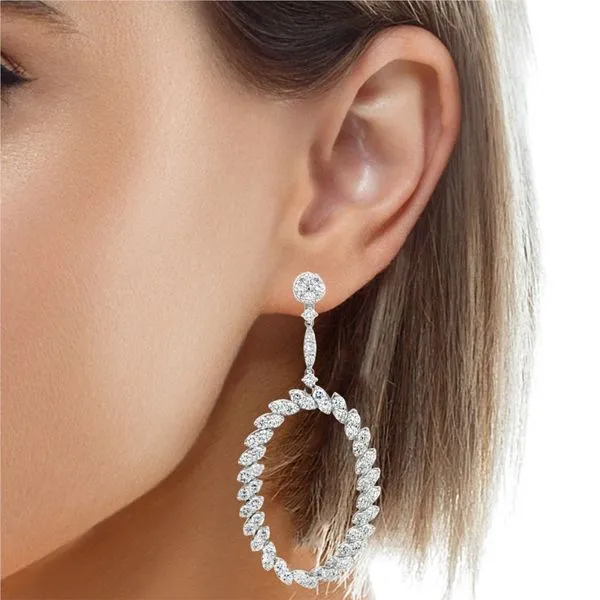 White Gold Marquise Diamond Hoop Drop Earrings – 8.10 Carats Image 2 Mollys Jewelers Brooklyn, NY