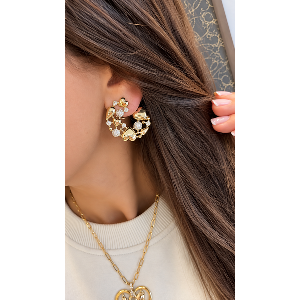 Diamond Heart & Bead Hoop Earrings Image 2 Mollys Jewelers Brooklyn, NY
