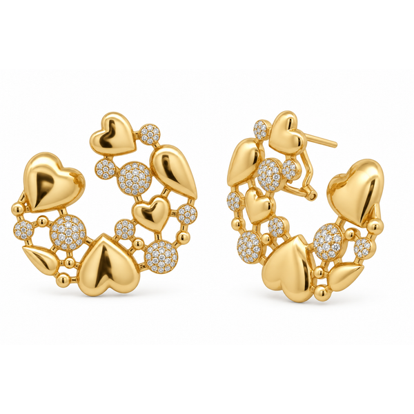 Diamond Heart & Bead Hoop Earrings Mollys Jewelers Brooklyn, NY