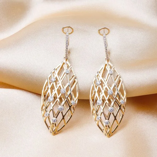 Elegant Gold Earrings with Diamonds Image 2 Mollys Jewelers Brooklyn, NY