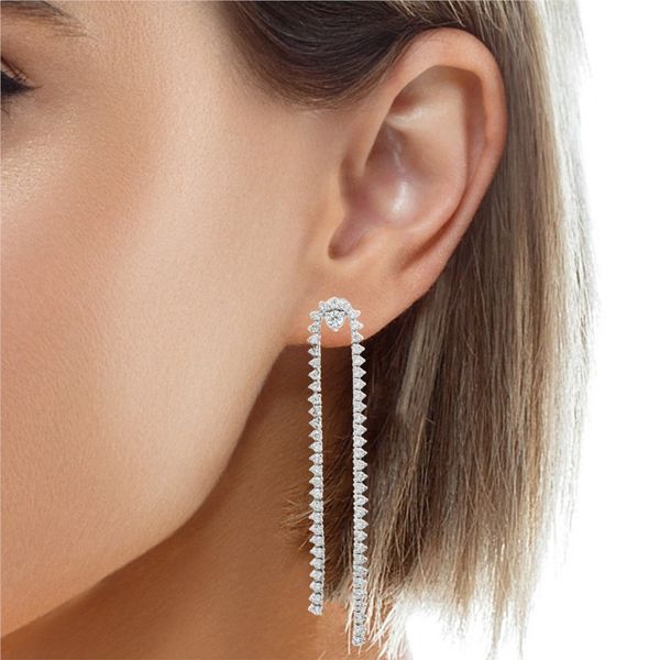 Diamond Drape Earrings – White Gold Linear Elegance Image 2 Mollys Jewelers Brooklyn, NY