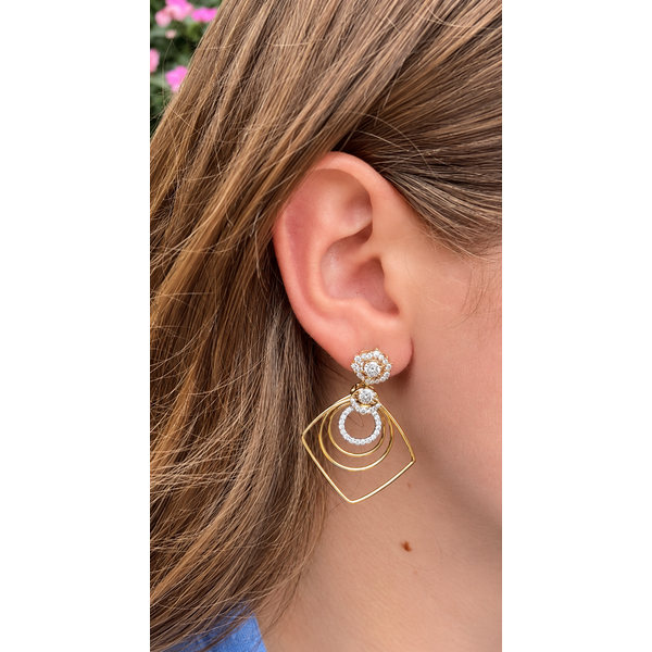 Diamond Halo Geometric Drop Earrings Mollys Jewelers Brooklyn, NY