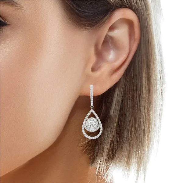 White Gold Diamond Earrings – Halo Image 3 Mollys Jewelers Brooklyn, NY