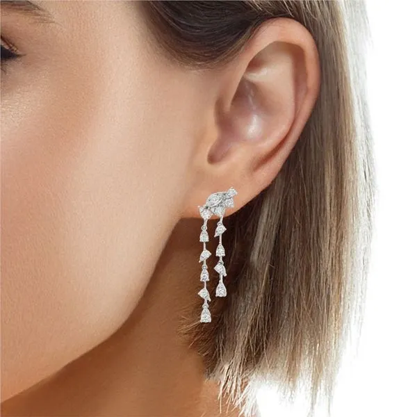 Diamond Drop Earrings – White Gold Leaf Cascade Image 2 Mollys Jewelers Brooklyn, NY