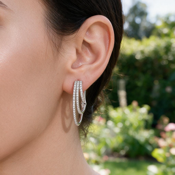 Diamond Cascade Triple Hoop Earrings Image 2 Mollys Jewelers Brooklyn, NY