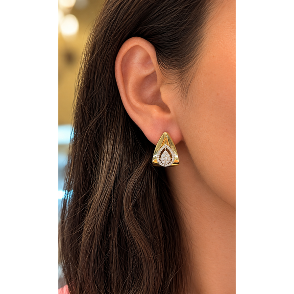 14K Yellow Gold Pear-Shaped Diamond Halo Earrings – 0.79 CTW Image 2 Mollys Jewelers Brooklyn, NY