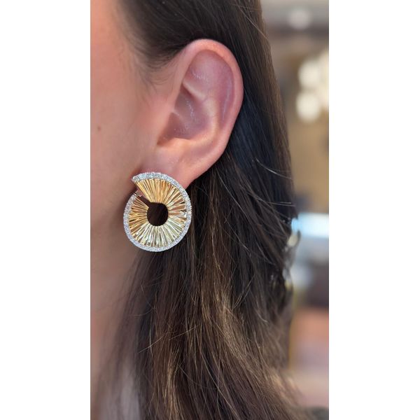 Radiant Gold Diamond Sunburst Hoops Image 2 Mollys Jewelers Brooklyn, NY