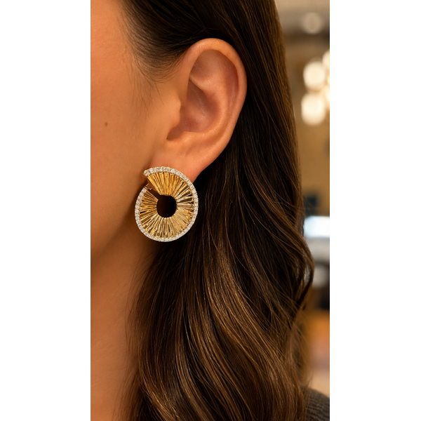 14K Yellow Gold Diamond Fluted Spiral Earrings – 1.52 CTW Image 2 Mollys Jewelers Brooklyn, NY
