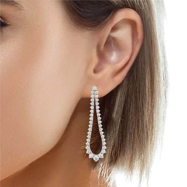 Diamond Teardrop Hoop Earrings – White Gold Elegance Image 2 Mollys Jewelers Brooklyn, NY