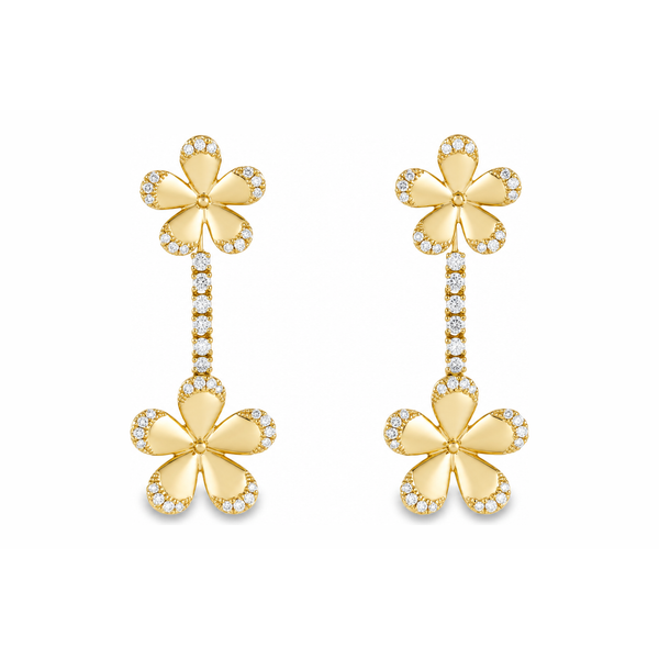 Yellow Gold BloomDrop Diamond Flower Earrings Mollys Jewelers Brooklyn, NY