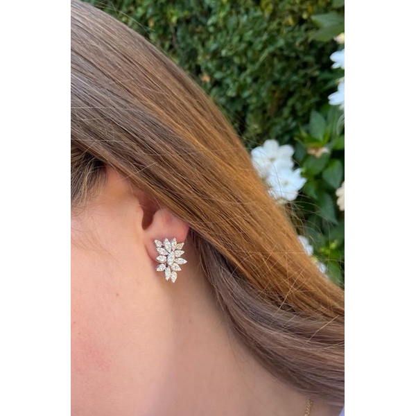 White Gold RadiantCluster Diamond Leaf Earrings Image 2 Mollys Jewelers Brooklyn, NY